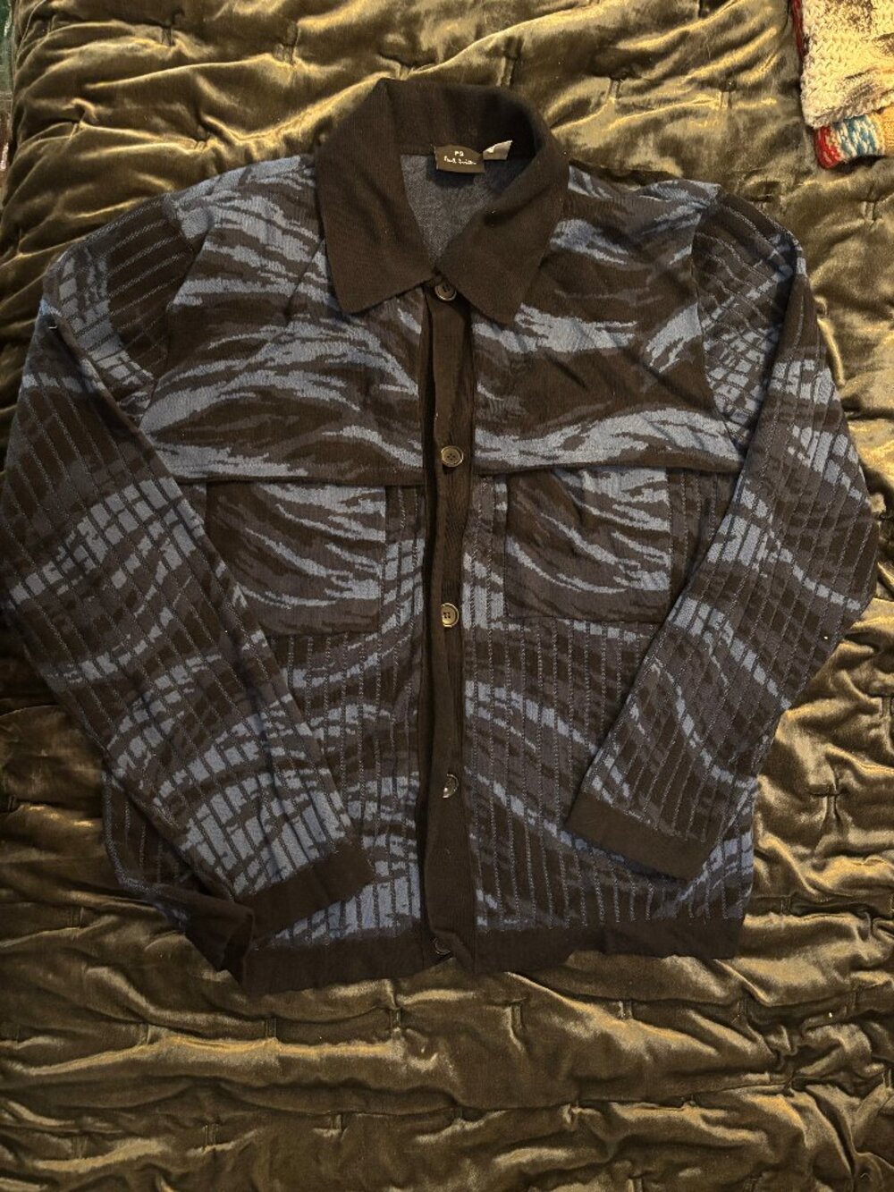 Paul Smith Blue on Blue Patterned Cardigan with Double Breast Pockets